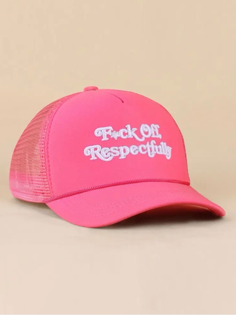 NWT Zenana "F*ck Off, Respectfully" Embroidered Mesh Trucker Hat - HOT PINK💗 - Picture 2 of 6